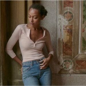 Doen Paola Tee Long Sleeve Henley Pink